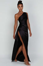 Calista One-Shoulder Satin Maxi Dress