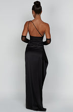 Calista One-Shoulder Satin Maxi Dress