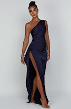 Calista One-Shoulder Satin Maxi Dress