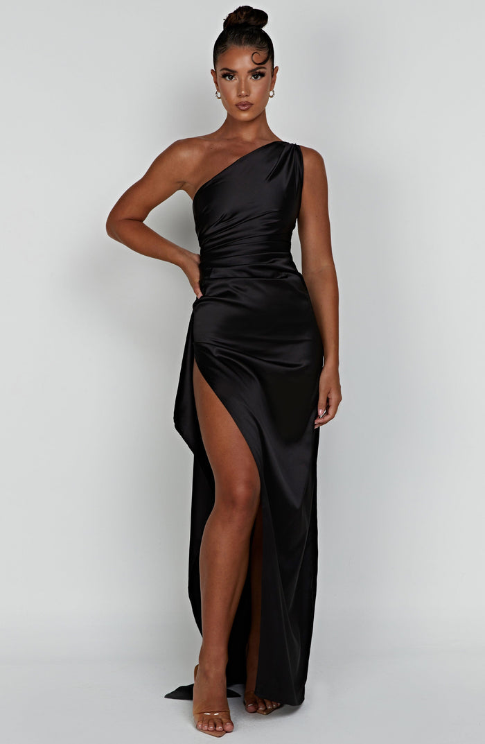 Calista One-Shoulder Satin Maxi Dress