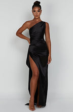 Calista One-Shoulder Satin Maxi Dress